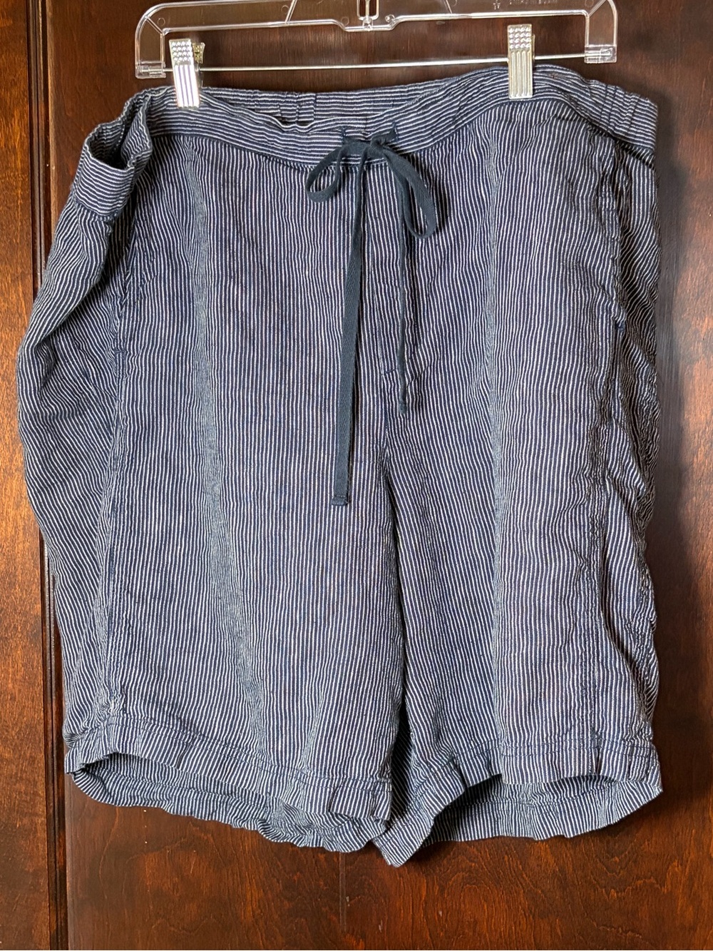 J Jill Shorts 2XL 100% Linen Navy Blue Striped Love Linen Drawstring Pockets